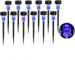 12PCS Blue  Outdoor Plastics Garden Solar Powered Landscape Light Lamp Patio Lawn Decoration Lights (Blue)