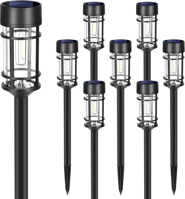 Solar Pathway Lights, 8 Pack  Solar Lights Outdoor Waterproof, Glass Metal Garden Lighting for Yard Path Landscape Lawn Walkway Driveway,