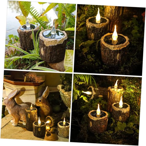 Wood Grain Lamp Solar Lights Outdoor Garden Decorative Garden Lights Pathway Backyard Lawn Lamp Lawn Decorations Outdoor Landscape Garden Solar Light Stump Light Tree