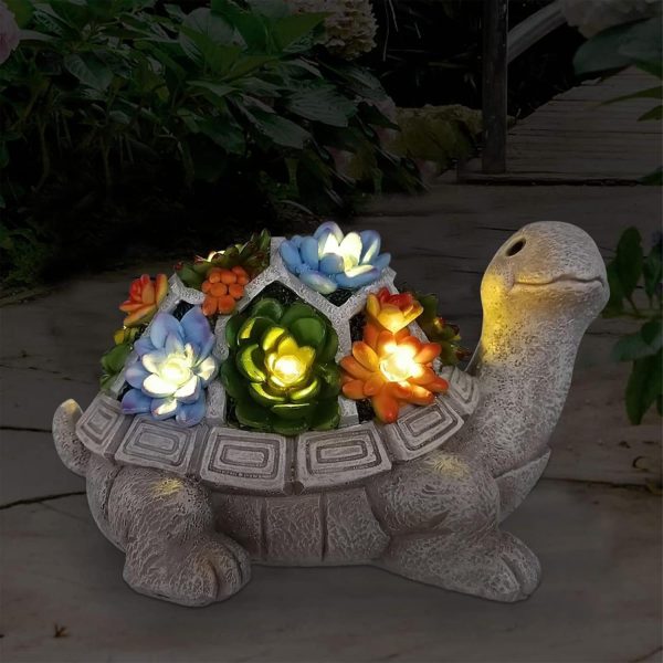 Solar Garden Outdoor Statues Turtle with Succulent and 7  Lights - Lawn Decor Tortoise Statue for Patio, Balcony, Yard Ornament - Unique Housewarming Gifts
