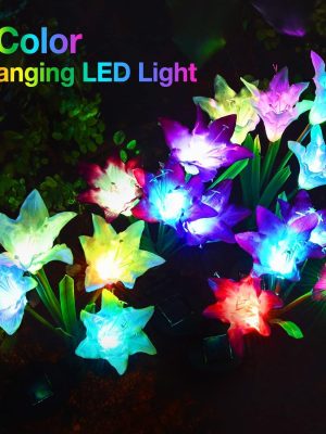 Solar Lights, 4 Pack Lily Flower Lights, Waterproof 7 Color Changing - Bigger Solar Panel for Outdoor Patio Yard Garden Decoration