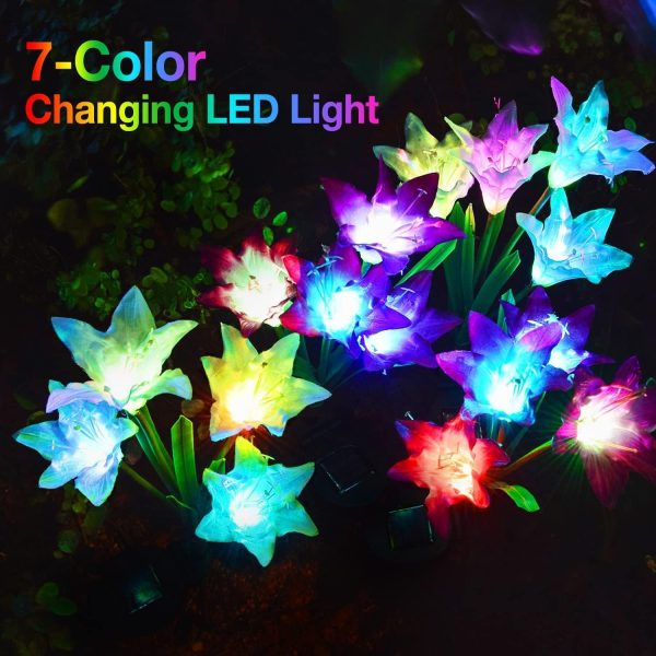 Solar Lights, 4 Pack Lily Flower Lights, Waterproof 7 Color Changing - Bigger Solar Panel for Outdoor Patio Yard Garden Decoration