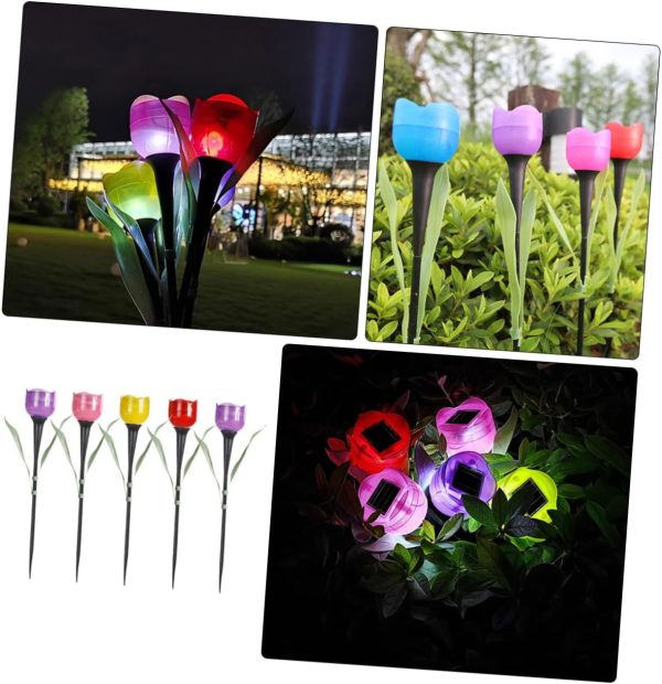 Garden Solar Lights Decorative 5pcs Tulip Design Solar Lawn Light Solar-Powered Ground Lamps  Stake Lights for Outdoor Night Lighting