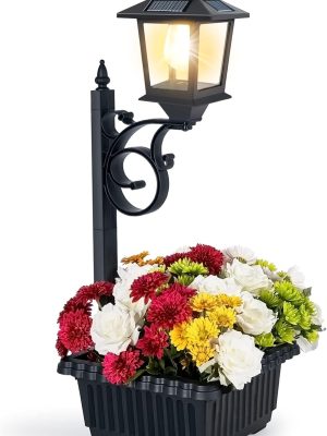 Outdoor Flower Pots 2 in 1, Outdoor Planter, Solar Lamp Post Lights Outdoor, Wall Mount or Freestanding Waterproof Solar Post Decorative Lamp for Lawn Patio Front/Back Door（Flowers not Included）