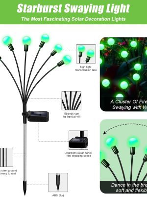 Solar Garden Lights Outdoor, 4 Pack 24 Waterproof Solar Powered Lights for Yard Pathway Patio, Swaying Lawn Decor as Gardening Gifts for Women Holiday(4 Pack Green)