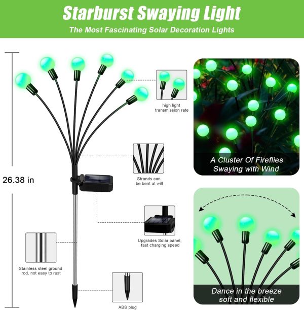 Solar Garden Lights Outdoor, 4 Pack 24 Waterproof Solar Powered Lights for Yard Pathway Patio, Swaying Lawn Decor as Gardening Gifts for Women Holiday(4 Pack Green)