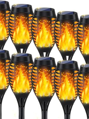 10Pack Solar Lights Outdoor, Solar Torch Lights Outdoor Flickering Flame for Outdoor Decorations, Waterproof Garden Light Solar Powered , Torches Flame Light for Outside Yard Patio Lawn Garden Decor