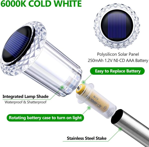 Solar Lights Outdoor Pathway Lights   Waterproof Acrylic Lamp Head Stainless Steel Stake for Yard Garden Landscape Path Walkway Driveway Patio Lawn (Cold White 10Pack)