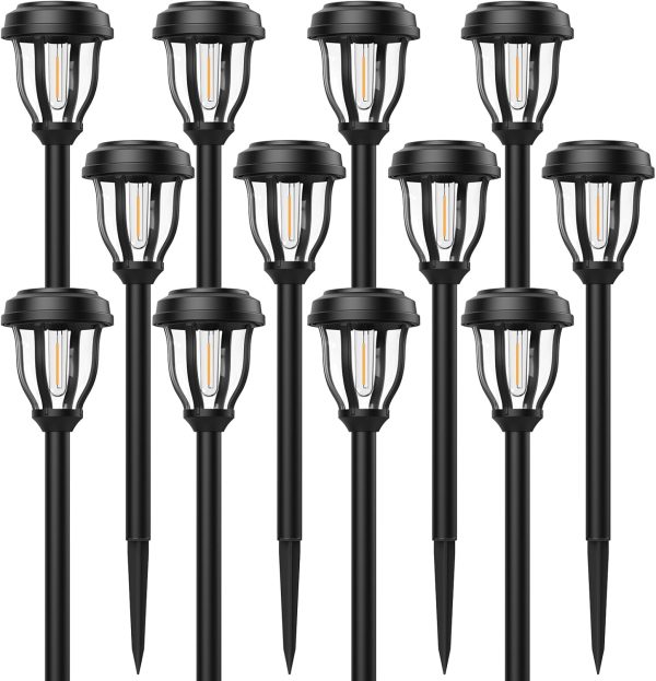 12 Pack Solar Lights Outdoor, Solar Pathway Lights Auto On/Off Waterproof Garden Landscape Lighting for Path, Yard, Walkway, Driveway