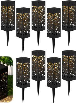 12 Pcs Solar Pathway Lights Waterproof Solar Powered Outdoor Lights 11.4 Inch Outdoor Lamp Decorations for Garden Yard Patio Walkway Driveway Outside, Warm Color