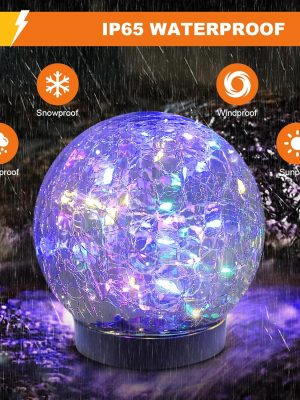 Solar Globe Lights Outdoor Waterproof-Solar Balls-Solar Garden Lights-Solar Orbs for Outside 4 Pack Cracked Glass Ball for Lawn Patio Yard Backyard Decorations,