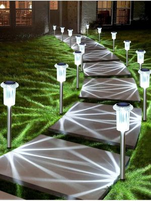 Solar Lights Outdoor Pathway Lights   Waterproof Acrylic Lamp Head Stainless Steel Stake for Yard Garden Landscape Path Walkway Driveway Patio Lawn (Cold White 10Pack)