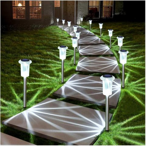 Solar Lights Outdoor Pathway Lights   Waterproof Acrylic Lamp Head Stainless Steel Stake for Yard Garden Landscape Path Walkway Driveway Patio Lawn (Cold White 10Pack)