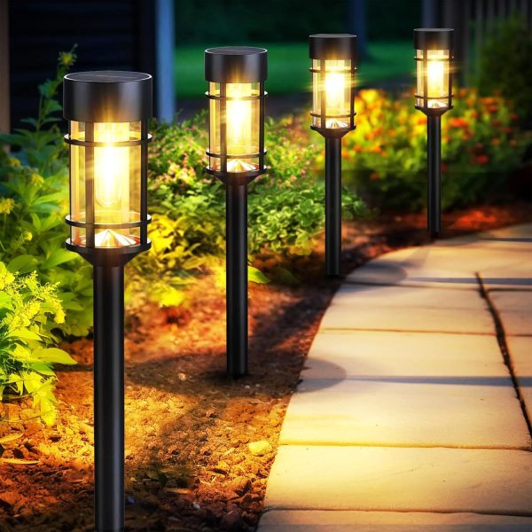 Solar Pathway Lights, 8 Pack  Solar Lights Outdoor Waterproof, Glass Metal Garden Lighting for Yard Path Landscape Lawn Walkway Driveway,