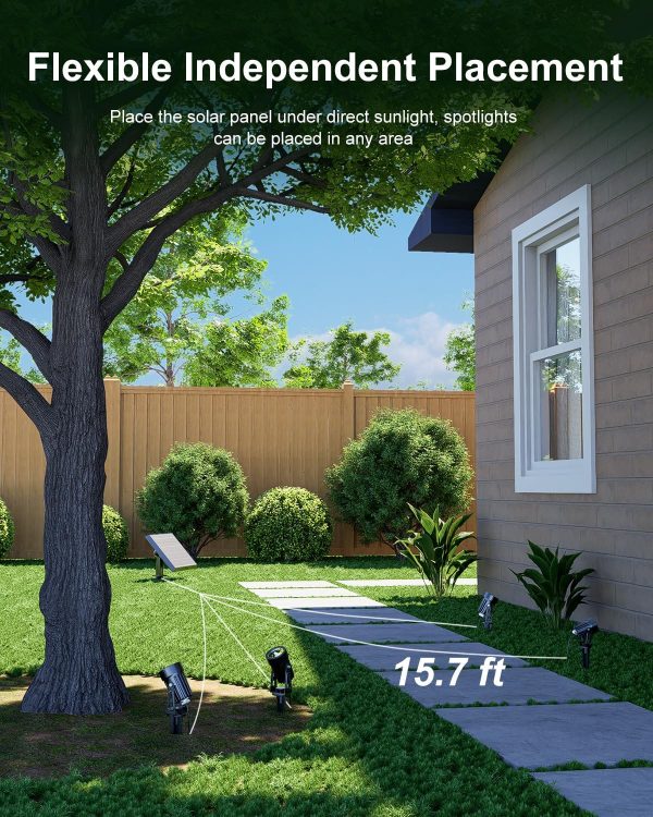 Metal Solar Landscape Spotlights Outdoor Waterproof 15.7ft Cable for Tree, Flag, Plant, Wall,  Flood Uplighting Dusk to Dawn for Yard, House, Garden, Lawn with Separate Panel (Cool White, 4-in-1)
