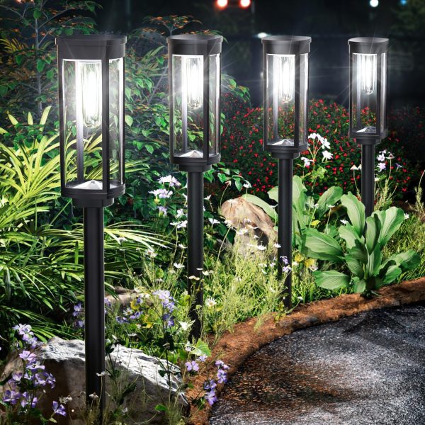 Solar Pathway Lights Waterproof 8 Pack Upgraded Walkway Landscape Outdoor Driveway Auto On/Off Lights for Yard Lawn Patio (Cool White)