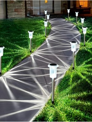 Solar Pathway Lights 10 Pack Solar Outdoor Lights,  Waterproof Yard Walkway Lighting Stainless Steel Garden Stake for Outside, Path, Landscape, Lawn, Driveway, Backyard(Cold White)