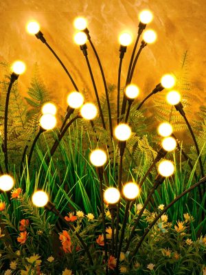Solar Lights Outdoor(4-Pack, 32 s), Solar Garden Lights, Outdoor Decorations, Firefly Light for Patio Decor, Big Bulb, Unique Gifts for Women, Gifts for Grandma