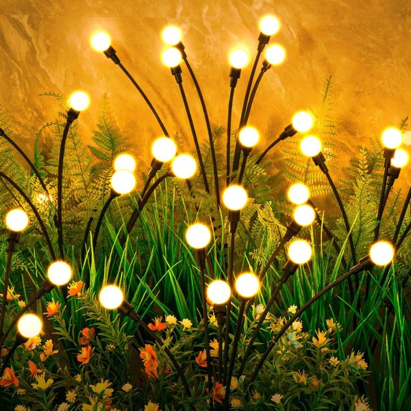 Solar Lights Outdoor(4-Pack, 32 s), Solar Garden Lights, Outdoor Decorations, Firefly Light for Patio Decor, Big Bulb, Unique Gifts for Women, Gifts for Grandma