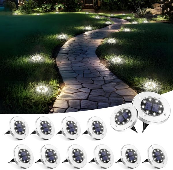 Solar Lights Outdoor Waterproof, 12 Pack Solar Ground Lights, Solar Garden Lights Landscape Lighting for Pathway Driveway Patio Backyard Walkway (Cool White)