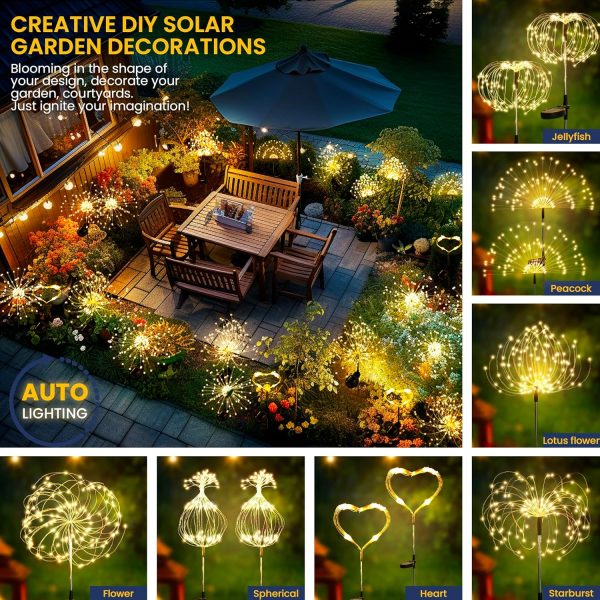 Garden Outdoor Decor Lights 120 2Pack, Solar Garden Lights for Yard Outside Fairy Decorative,Solar Powered for Yard Pathway Flowerbed Planter Balcony Patio Decor（Warm White）