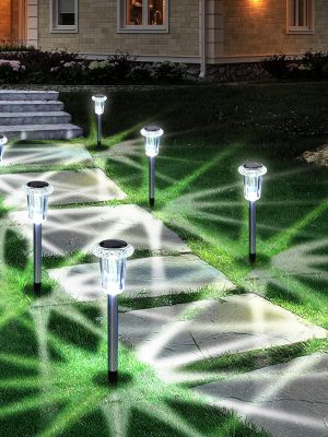 Solar Outdoor Lights, 10 Pack Waterproof Stainless Steel Solar Stake Lights for Pathway Garden Yard Path Walkway Driveway Lawn Patio Outside Decor, Cool White