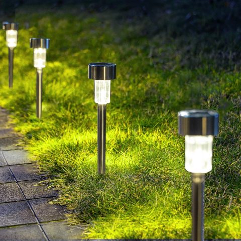 Solar Pathway Lights 12 Pack, Stainless Steel  Waterproof Auto On/Off Outdoor  Pathway Landscape Solar Lights for Garden, Yard, Patio, Path and Walkway. (Cold White)